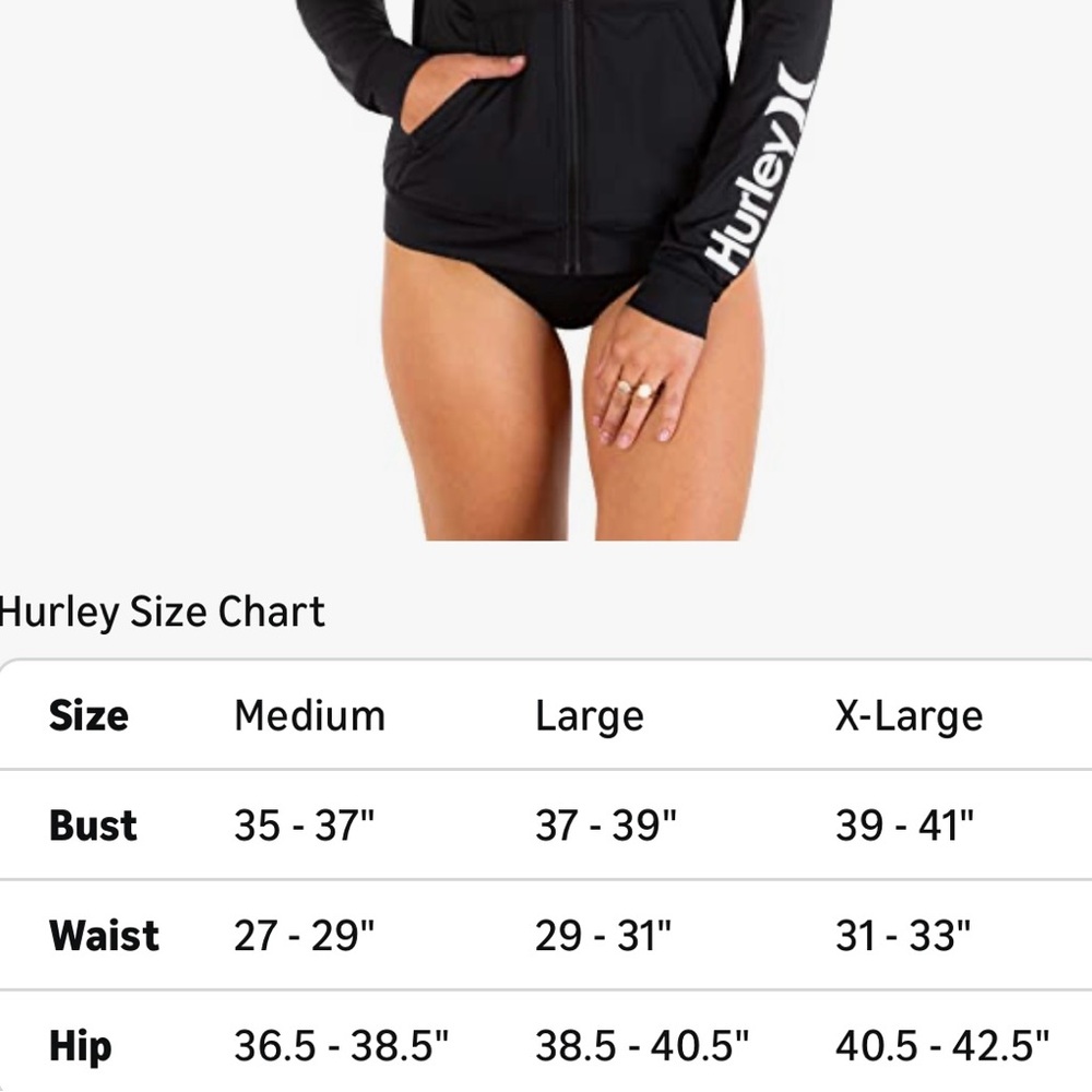Hurley Women’s Full Zip Hooded Rash Guard – Black (UPF 50+) - Picture 7 of 7